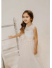 Champagne Beaded Lace Tulle Layered Flower Girl Dress